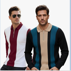 T-Shirt for Men Zip Neck Texture Self Design Cotton Blend Mens Tshirts